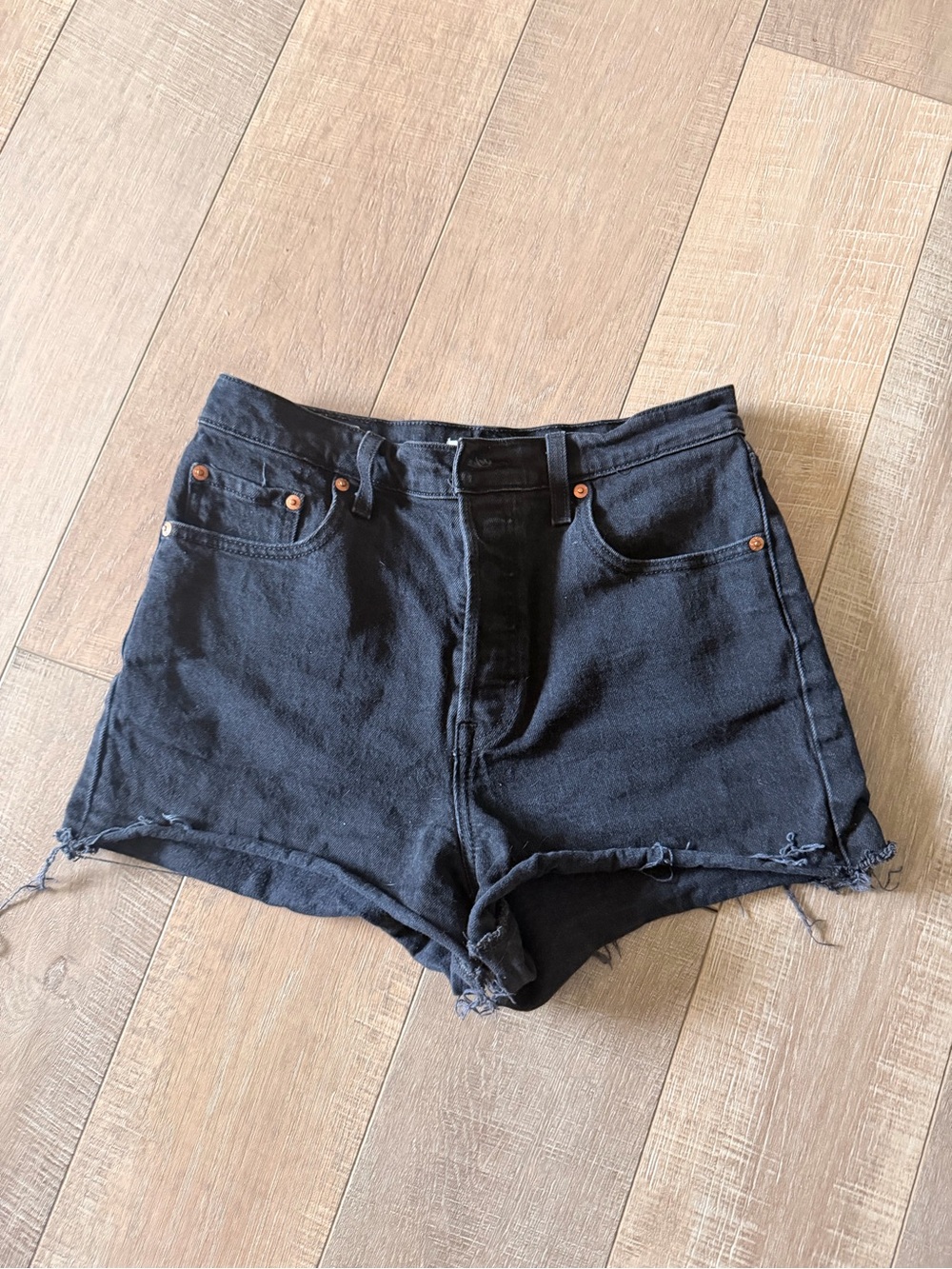 Levi's Black High-Rise Distressed Denim Shorts